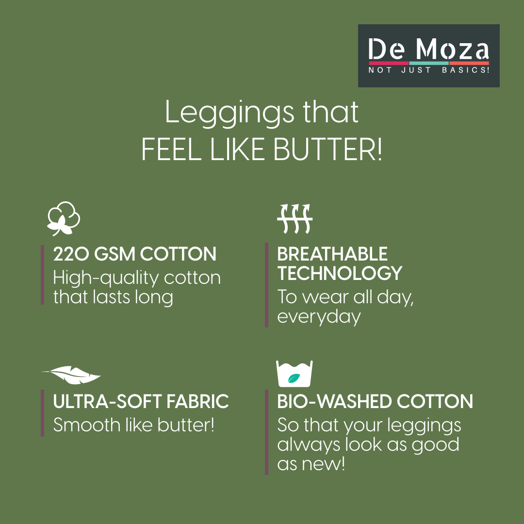 De Moza Women's Premium Ankle Length Leggings Solid Cotton Sea Green - De Moza