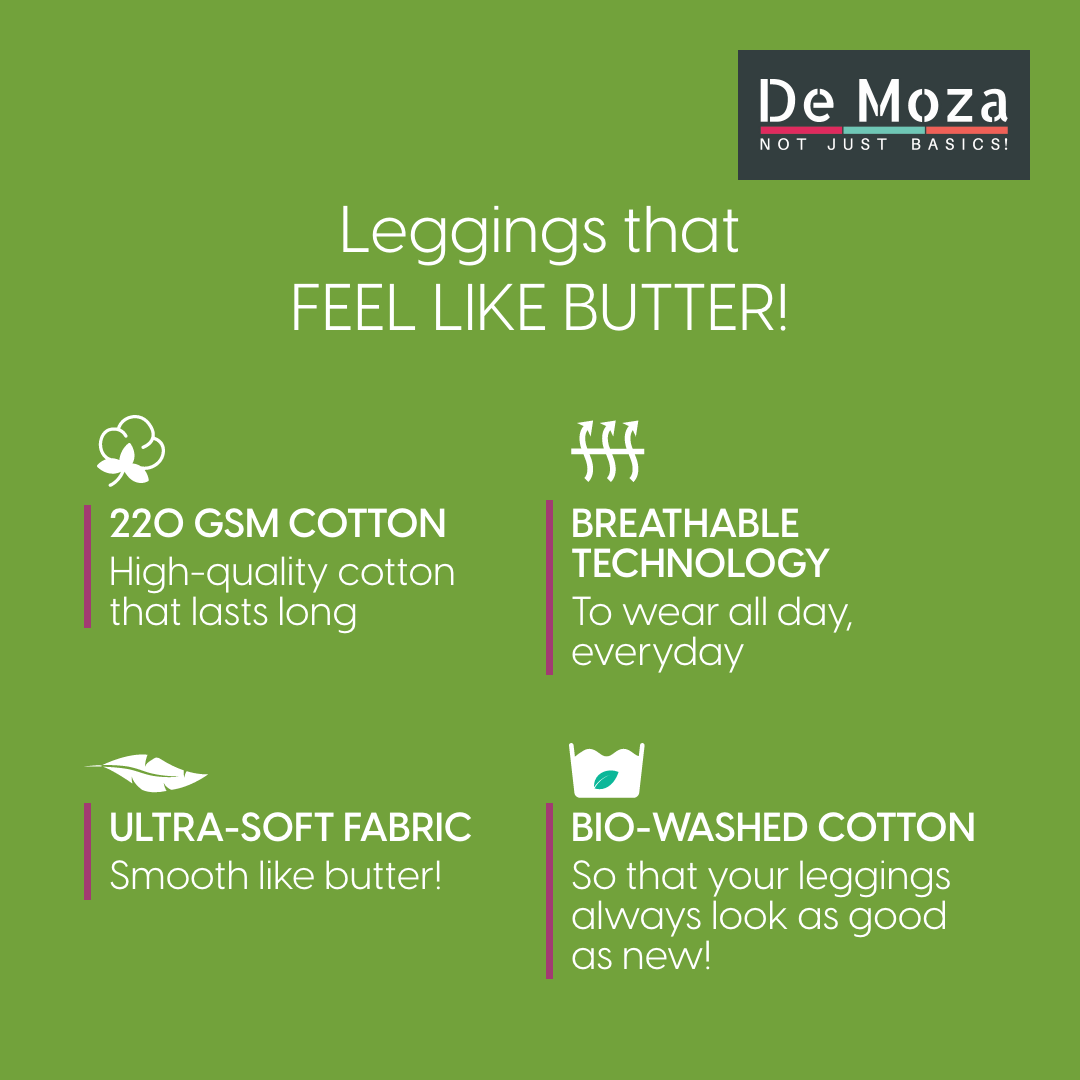 De Moza Ladies Ankle Length Leggings Solid Cotton Purple - De Moza