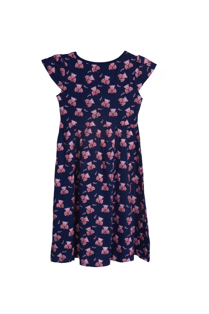 De Moza-Girls Knit Printed Navy Blue Dress - De Moza (9187116686)