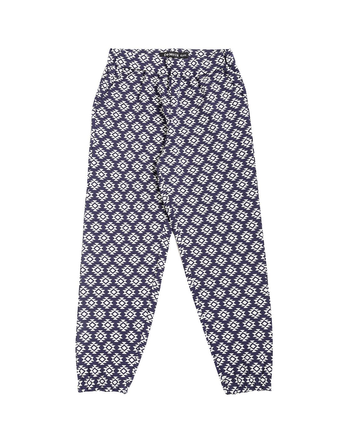 De Moza Kids - Girls Printed Harem Pant Knit Bottom Cotton Navy Blue - De Moza (4464288137279)
