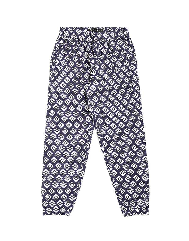 De Moza Kids - Girls Printed Harem Pant Knit Bottom Cotton Navy Blue - De Moza (4464288137279)