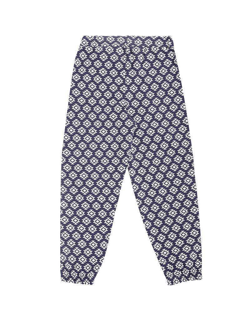 De Moza Kids - Girls Printed Harem Pant Knit Bottom Cotton Navy Blue - De Moza (4464288137279)