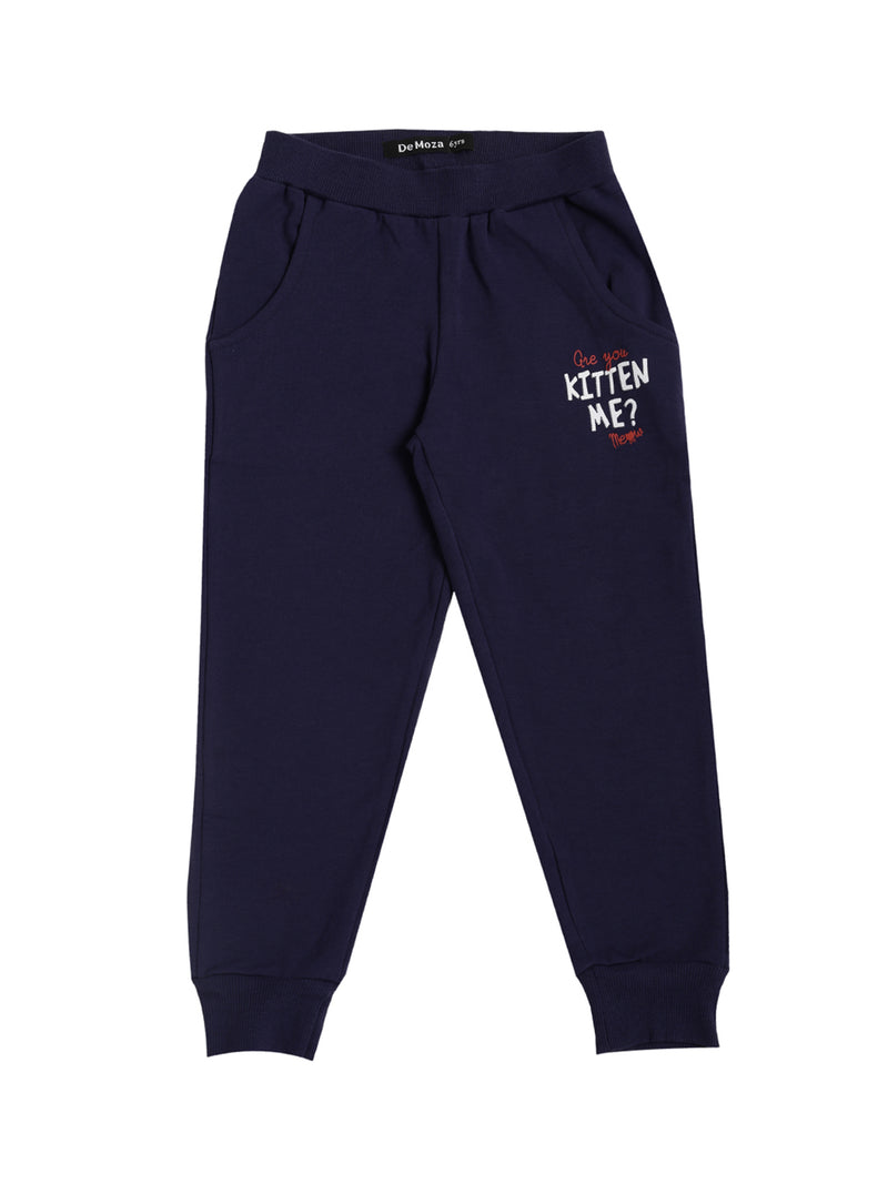 De Moza Kids - Girls Jogger Knit Bottom Placement Print Cotton Dark Navy Blue - De Moza (4464289906751)