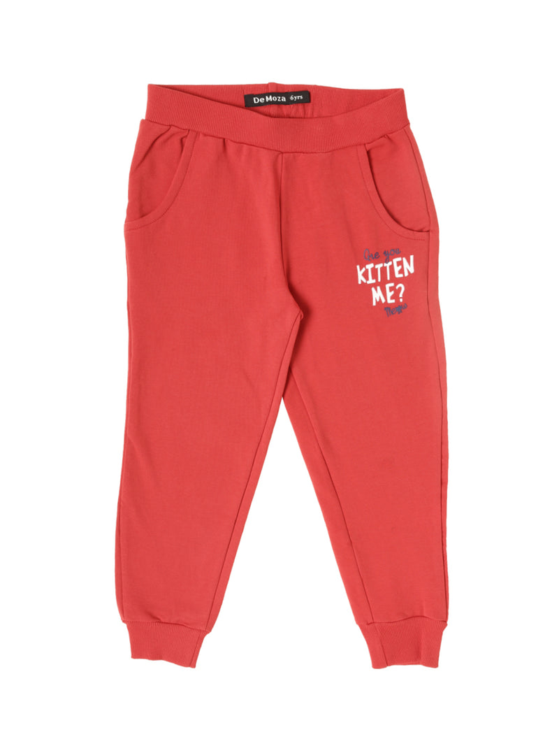 De Moza Kids - Girls Jogger Knit Bottom Placement Print Cotton Red - De Moza (4464289841215)