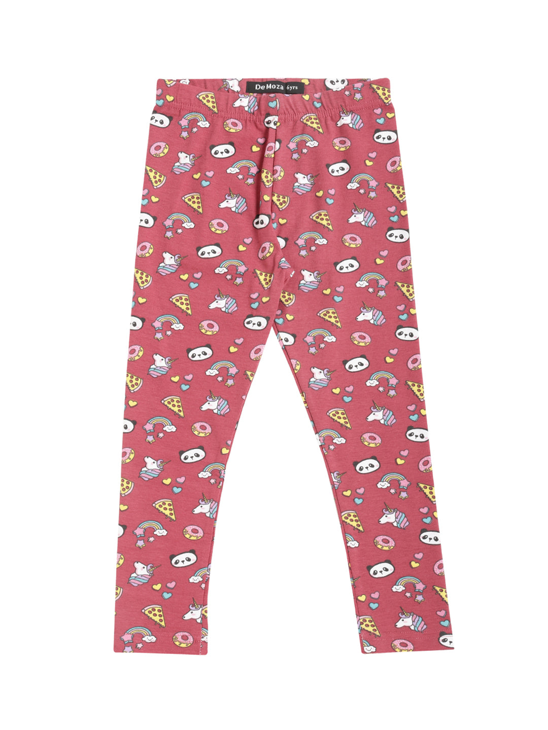 De Moza Kids - Girls Printed Ankle Length Leggings Cotton Dark Pink - De Moza (4464289382463)