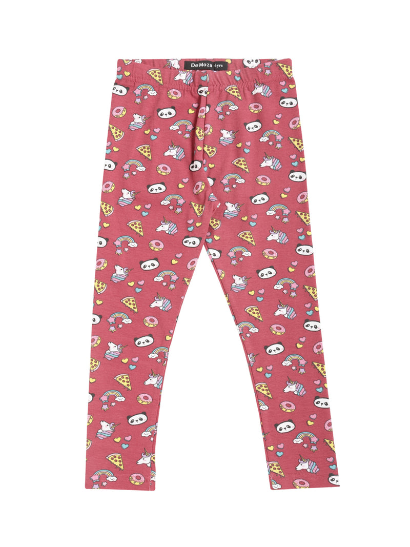 De Moza Kids - Girls Printed Ankle Length Leggings Cotton Dark Pink - De Moza (4464289382463)