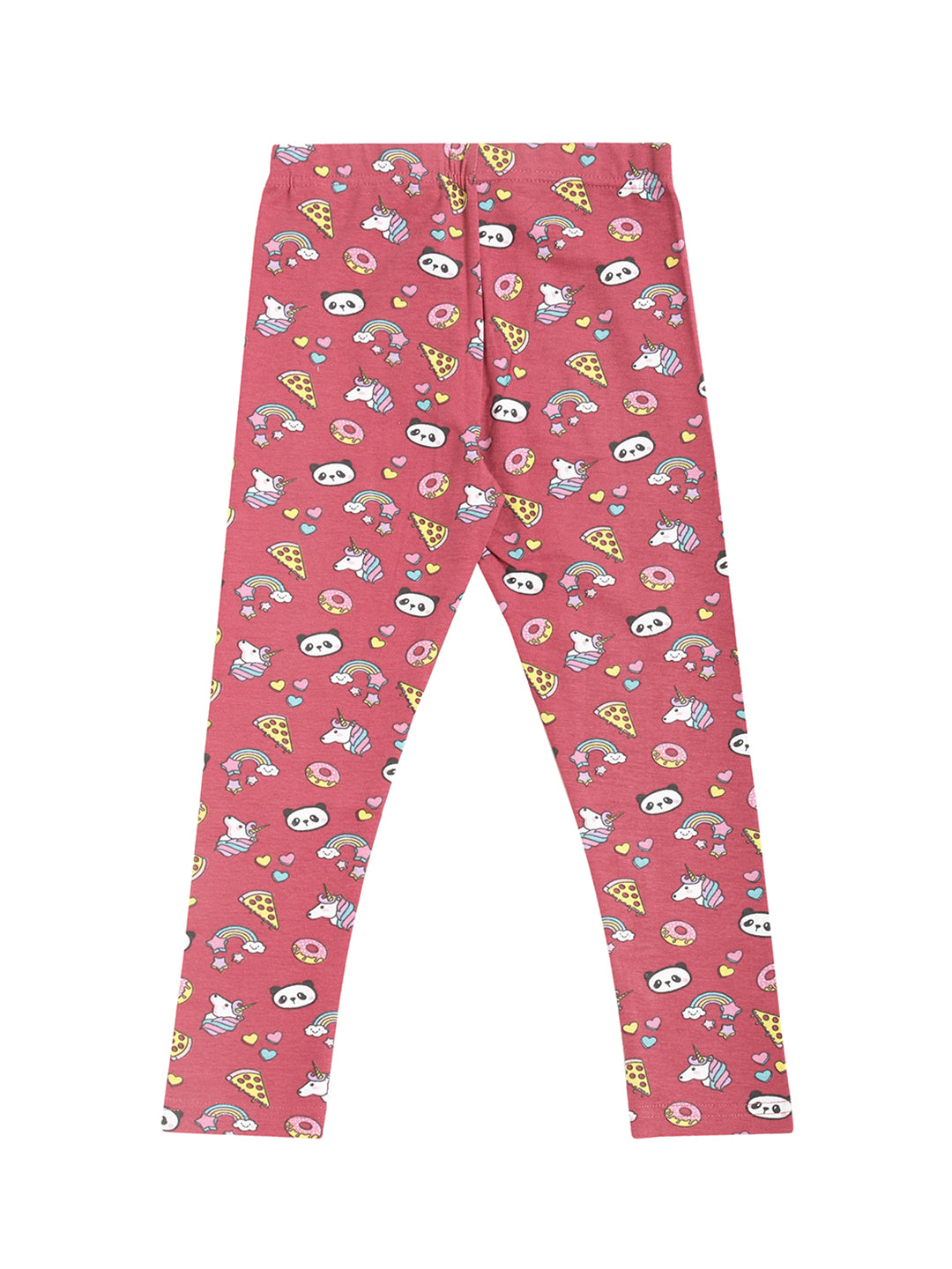 De Moza Kids - Girls Printed Ankle Length Leggings Cotton Dark Pink - De Moza (4464289382463)