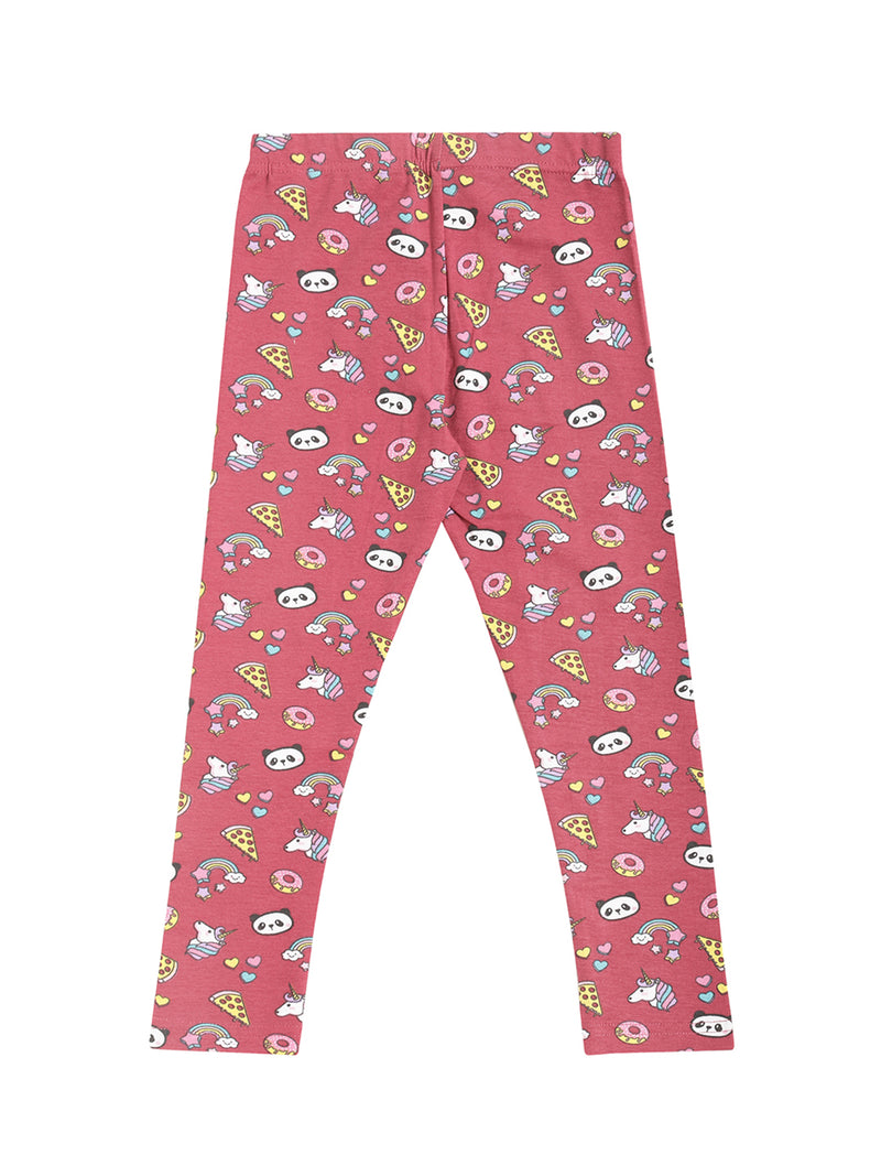 De Moza Kids - Girls Printed Ankle Length Leggings Cotton Dark Pink - De Moza (4464289382463)