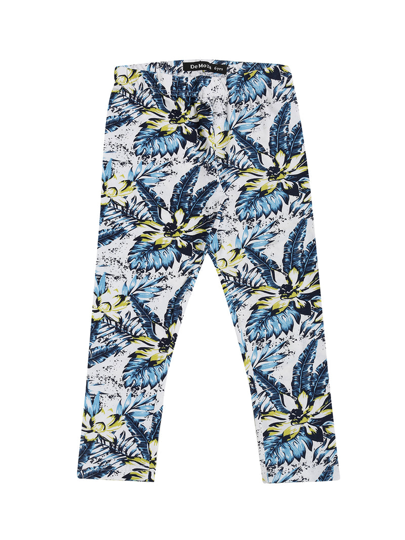 De Moza Kids - Girls Printed Ankle Length Leggings Cotton Light Blue - De Moza (4464289546303)