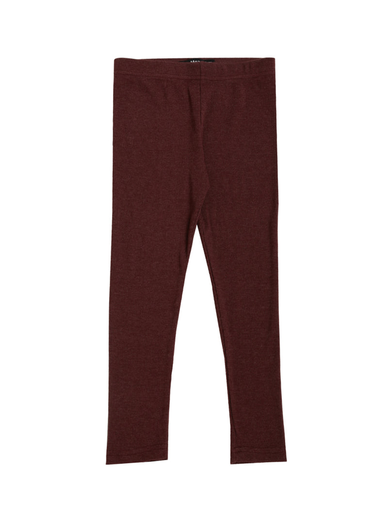 De Moza Kids - Girls Ankle Length Leggings Solid Cotton Maroon Melange - De Moza (4464289611839)