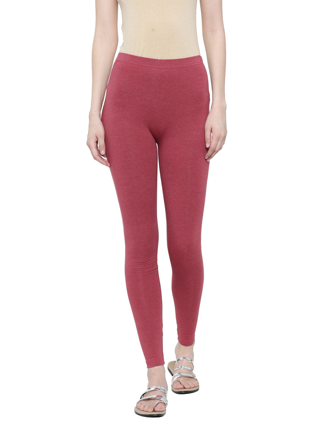 De Moza Ladies Ankle Length Leggings Maroon Melange - De Moza (11189433870)