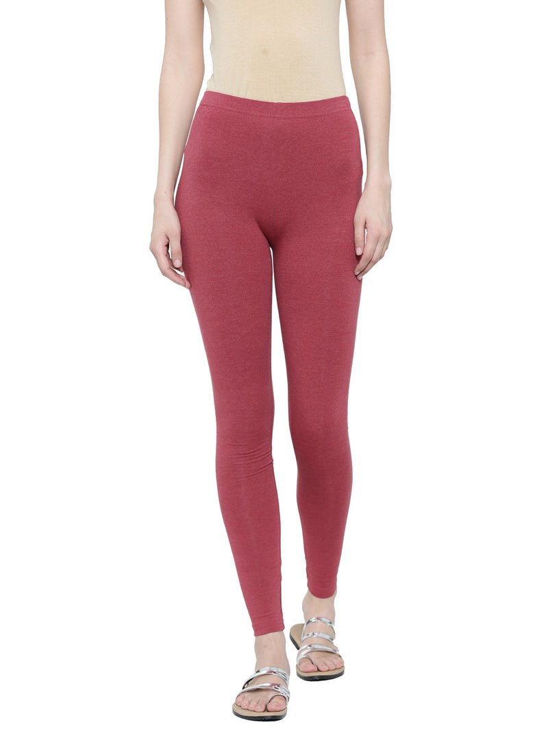 De Moza Ladies Ankle Length Leggings Maroon Melange - De Moza (11189433870)