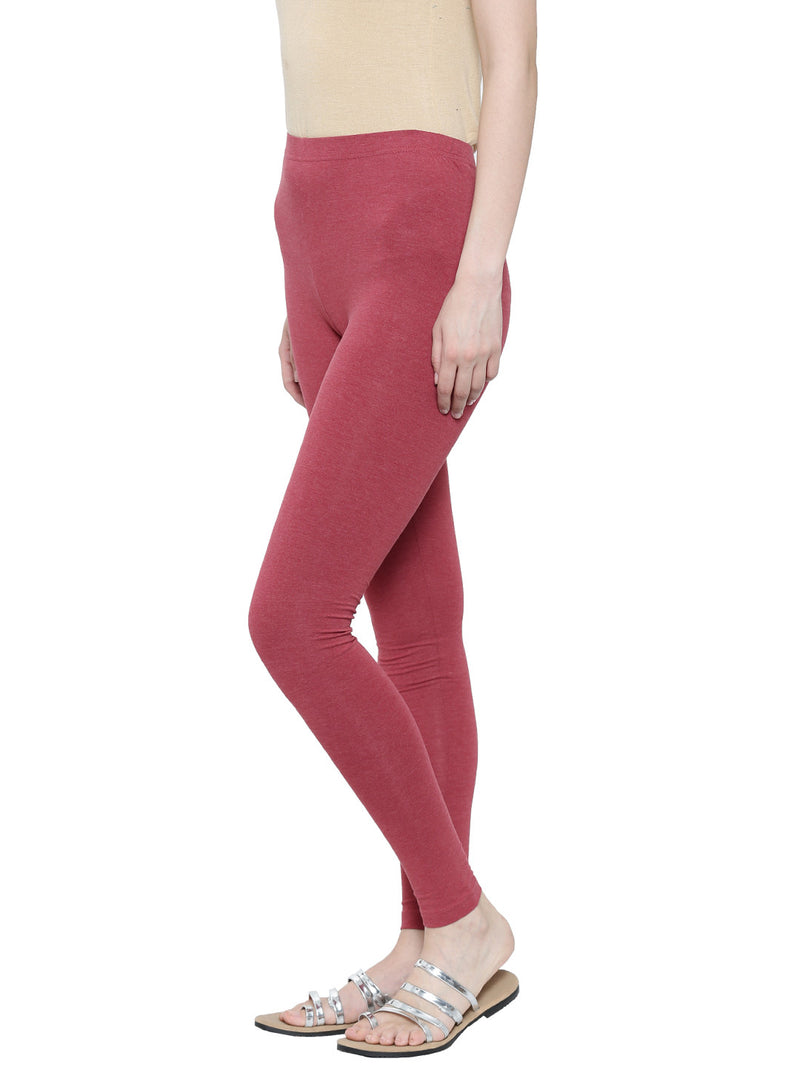 De Moza Ladies Ankle Length Leggings Maroon Melange - De Moza (11189433870)