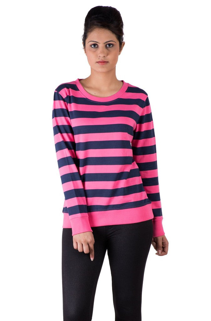 De Moza- Ladies Striped Navy & Pink Sweat Shirt - De Moza (7713660675)