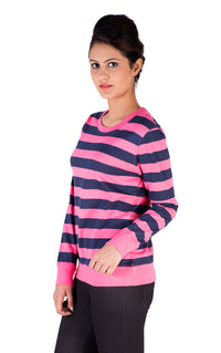 De Moza- Ladies Striped Navy & Pink Sweat Shirt - De Moza (7713660675)