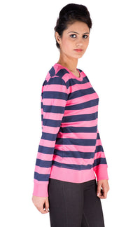 De Moza- Ladies Striped Navy & Pink Sweat Shirt - De Moza (7713660675)