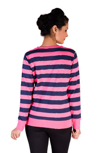 De Moza- Ladies Striped Navy & Pink Sweat Shirt - De Moza (7713660675)
