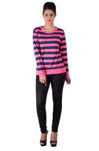 De Moza- Ladies Striped Navy & Pink Sweat Shirt - De Moza (7713660675)