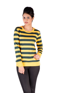 De Moza- Ladies Printed Yellow & Navy Sweat Shirt - De Moza (7713663043)