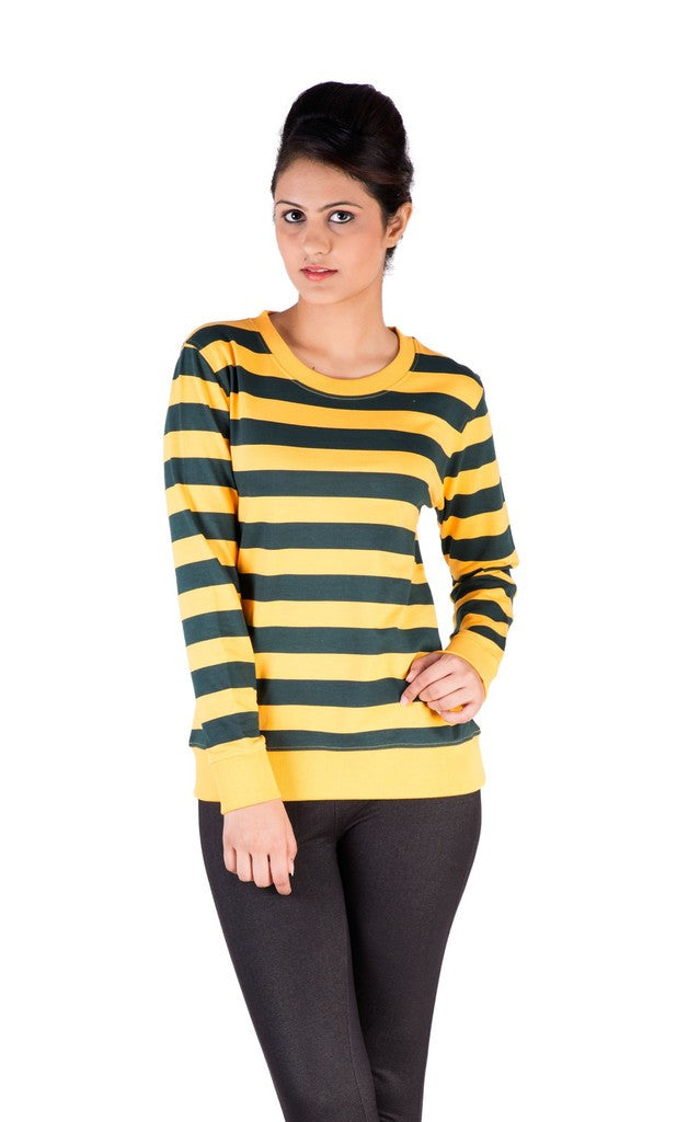 De Moza- Ladies Printed Yellow & Navy Sweat Shirt - De Moza (7713663043)