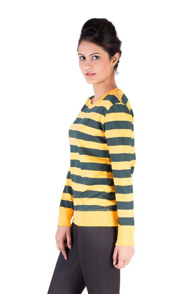 De Moza- Ladies Printed Yellow & Navy Sweat Shirt - De Moza (7713663043)