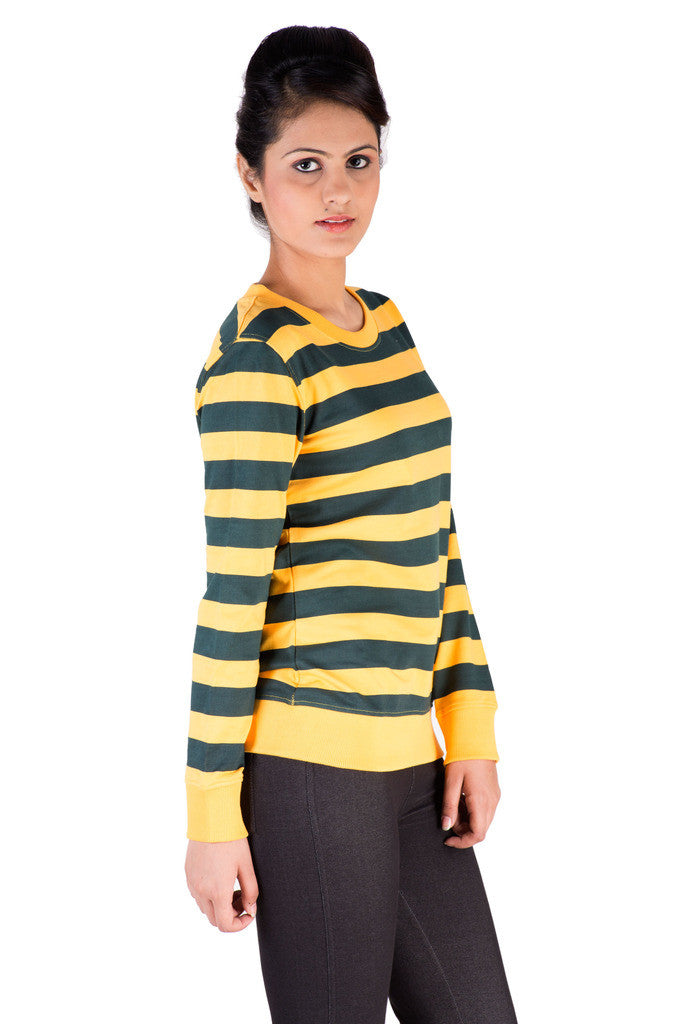 De Moza- Ladies Printed Yellow & Navy Sweat Shirt - De Moza (7713663043)