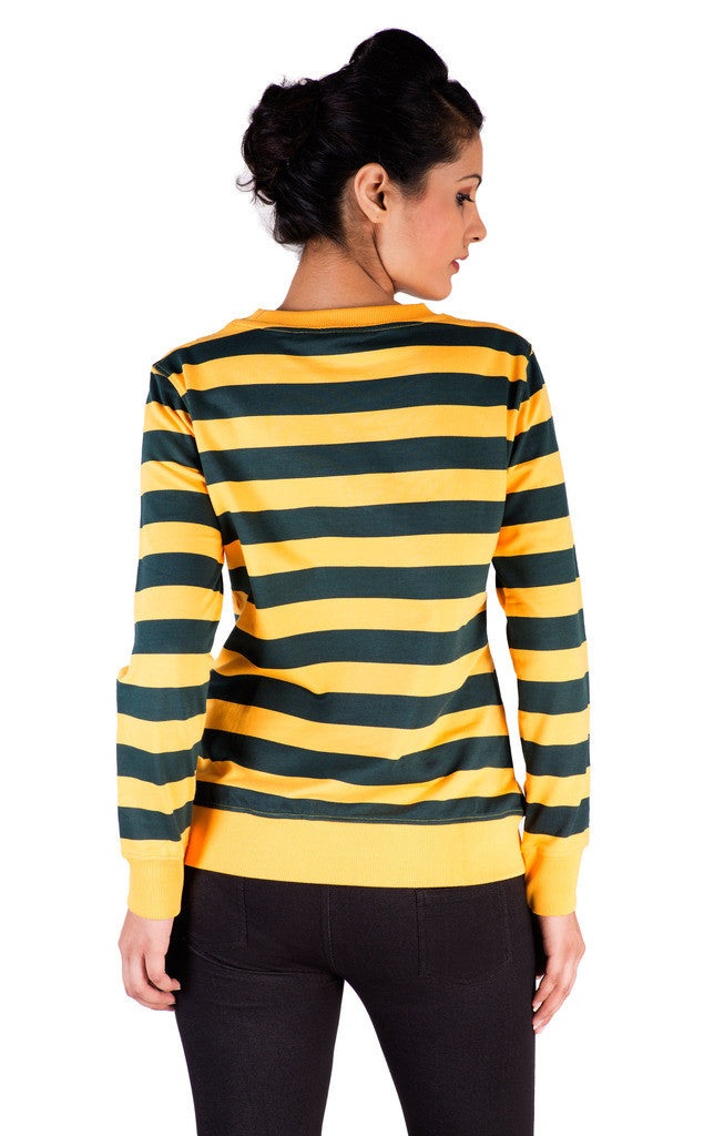 De Moza- Ladies Printed Yellow & Navy Sweat Shirt - De Moza (7713663043)