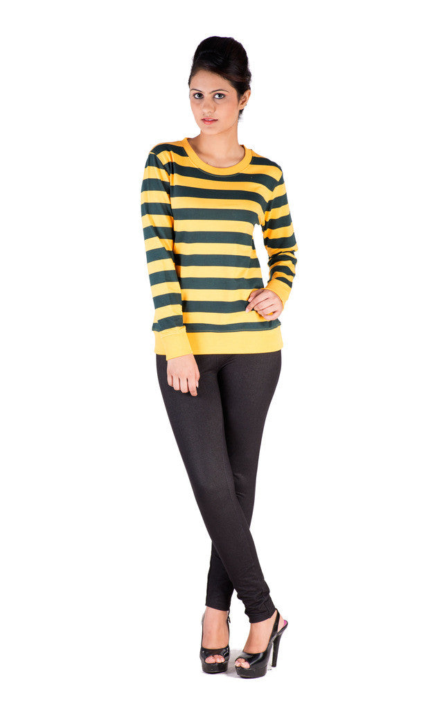 De Moza- Ladies Printed Yellow & Navy Sweat Shirt - De Moza (7713663043)