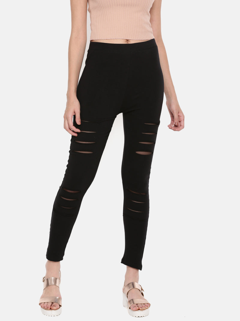 De Moza Women's Jegging Knit Bottom Solid Cotton Black - De Moza (4474999603263)