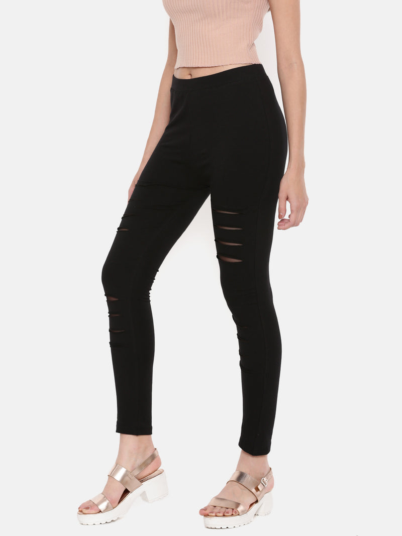 De Moza Women's Jegging Knit Bottom Solid Cotton Black - De Moza (4474999603263)