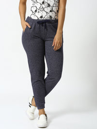 De Moza Women's Jogger Knit Bottom Solid Cotton Navy Blue - De Moza (4464288071743)