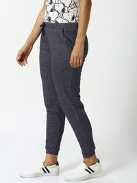 De Moza Women's Jogger Knit Bottom Solid Cotton Navy Blue - De Moza (4464288071743)