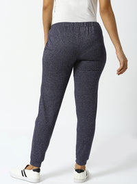 De Moza Women's Jogger Knit Bottom Solid Cotton Navy Blue - De Moza (4464288071743)