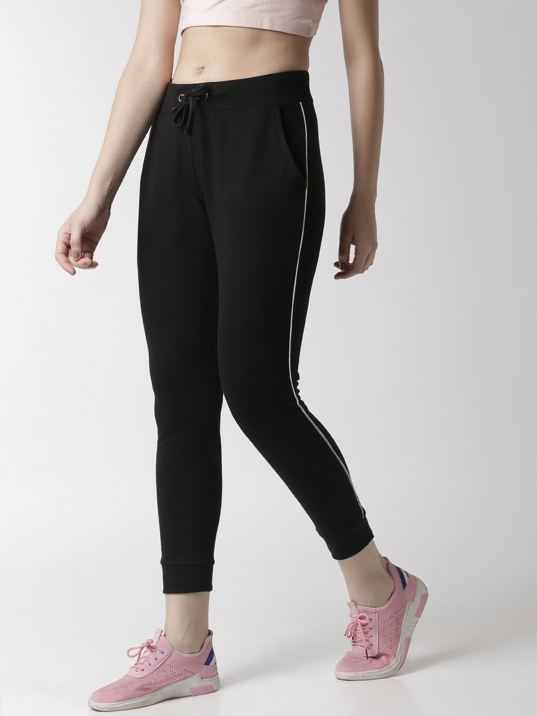 De Moza Women's Jogger Knit Bottom Solid Cotton  Black - De Moza (4470436200511)