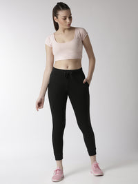 De Moza Women's Jogger Knit Bottom Solid Cotton  Black - De Moza (4470436200511)