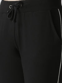 De Moza Women's Jogger Knit Bottom Solid Cotton  Black - De Moza (4470436200511)