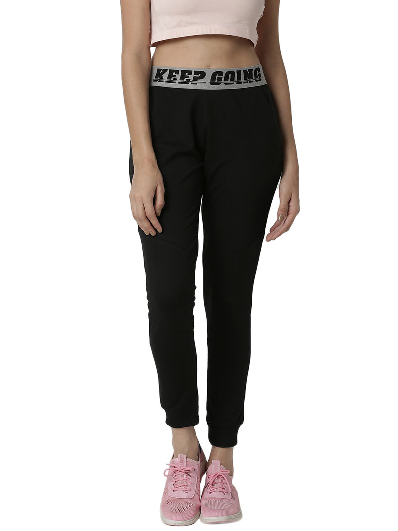 De Moza Women's Jogger Knit Bottom Solid Cotton  Black - De Moza (4461736853567)