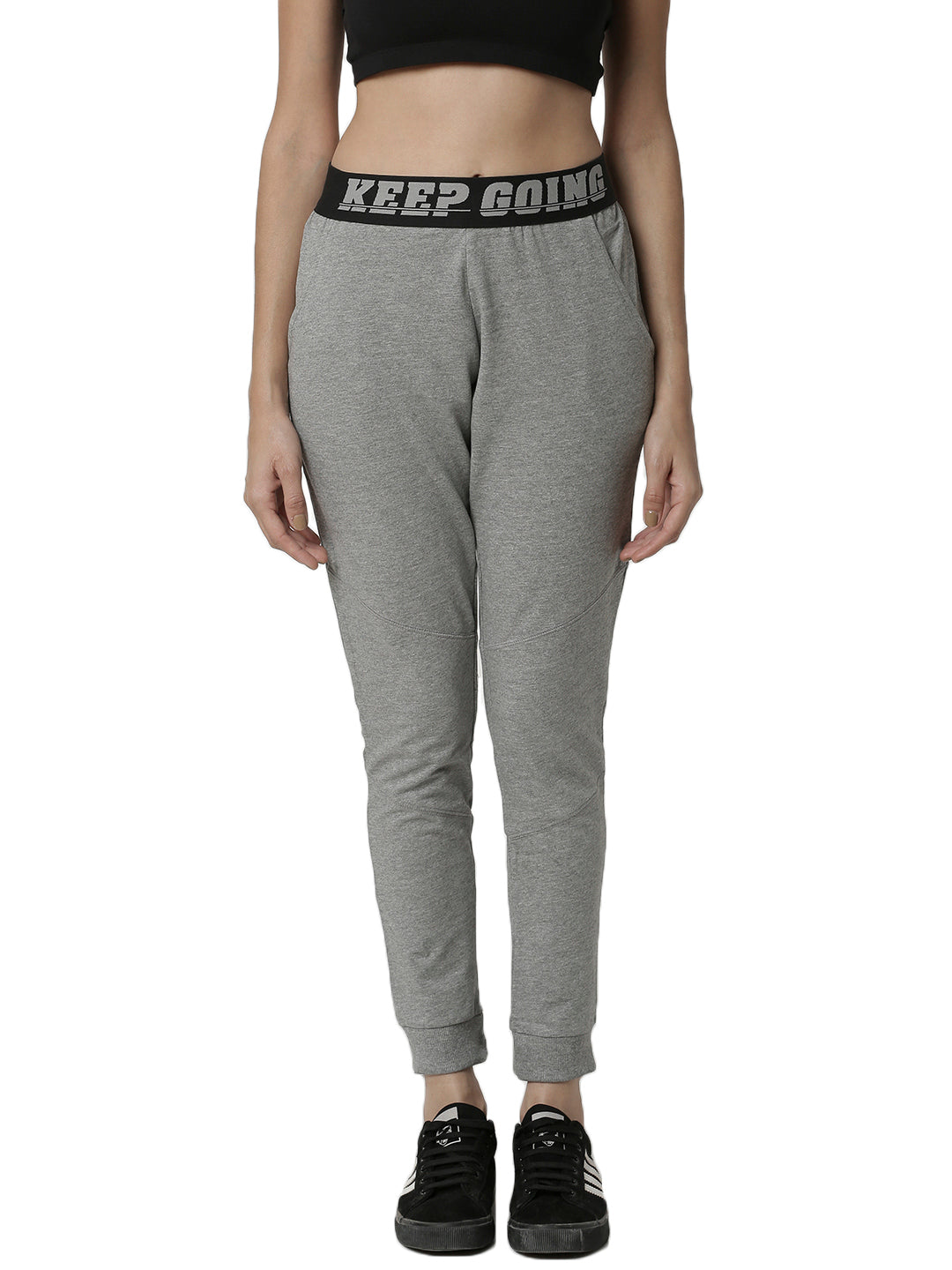 De Moza Women's Jogger Knit Bottom Solid Cotton  Grey Melange - De Moza (4461736886335)