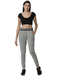 De Moza Women's Jogger Knit Bottom Solid Cotton  Grey Melange - De Moza (4461736886335)
