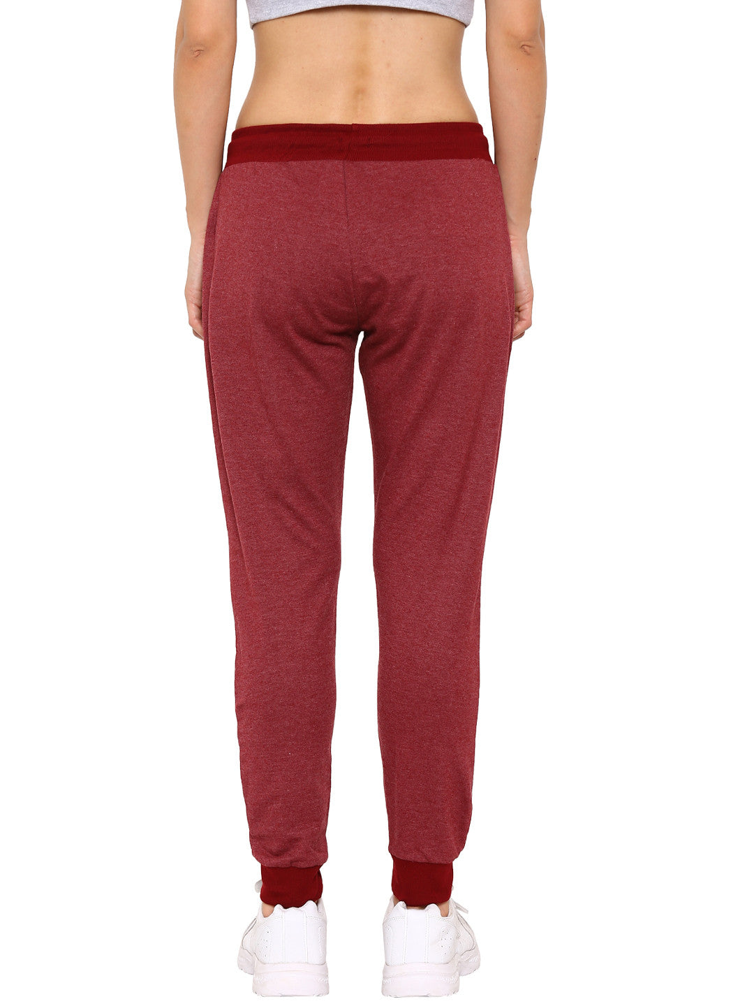 De Moza- Ladies Solid Maroon Melange Jogger - De Moza (9009754563)