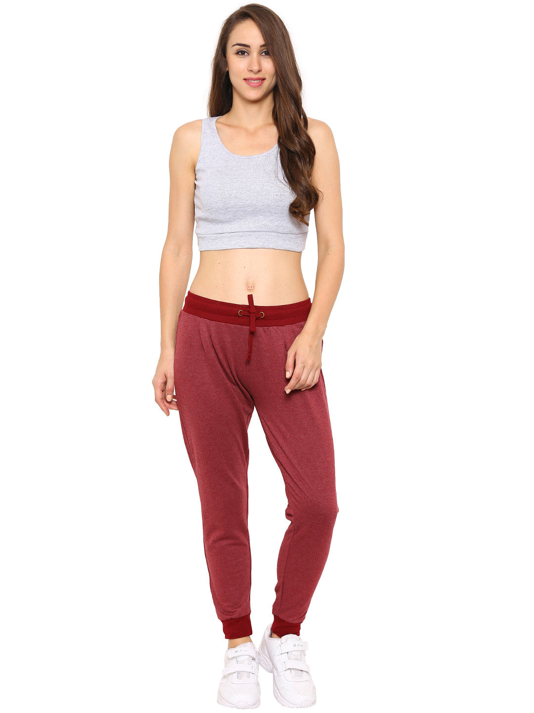 De Moza- Ladies Solid Maroon Melange Jogger - De Moza (9009754563)