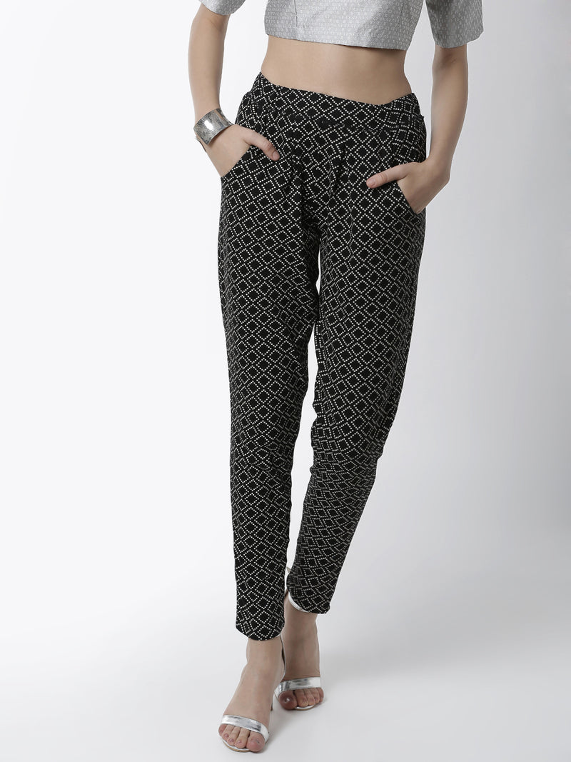 De Moza Women's Straight Pant Knit Bottom All Over Print Cotton Black - De Moza (4461736919103)