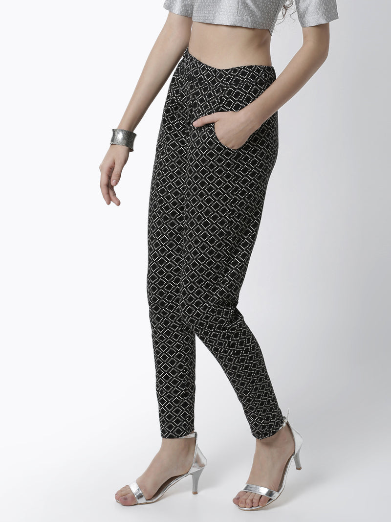 De Moza Women's Straight Pant Knit Bottom All Over Print Cotton Black - De Moza (4461736919103)