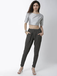 De Moza Women's Straight Pant Knit Bottom All Over Print Cotton Black - De Moza (4461736919103)