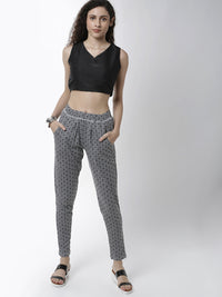 De Moza Women's Printed Straight Pant Knit Bottom Cotton Dark Grey - De Moza (4474998947903)