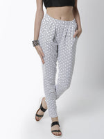De Moza Women's Straight Pant Knit Bottom All Over Print Cotton White - De Moza (4461736984639)