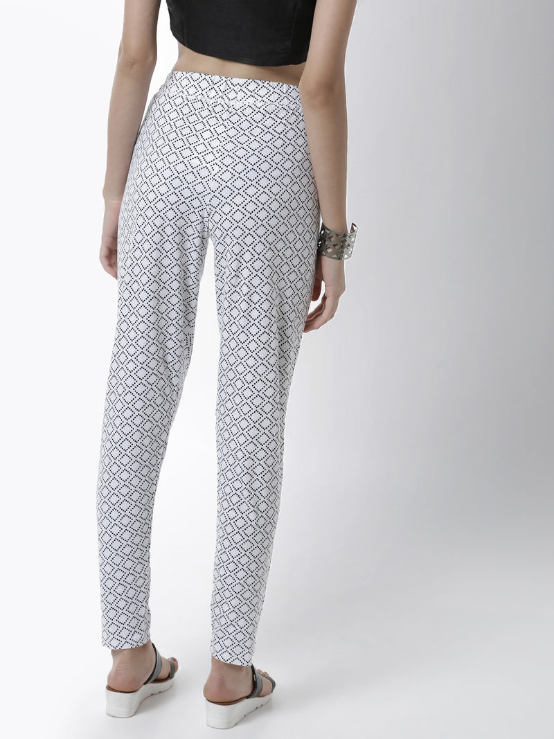 De Moza Women's Straight Pant Knit Bottom All Over Print Cotton White - De Moza (4461736984639)