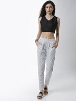 De Moza Women's Straight Pant Knit Bottom All Over Print Cotton White - De Moza (4461736984639)