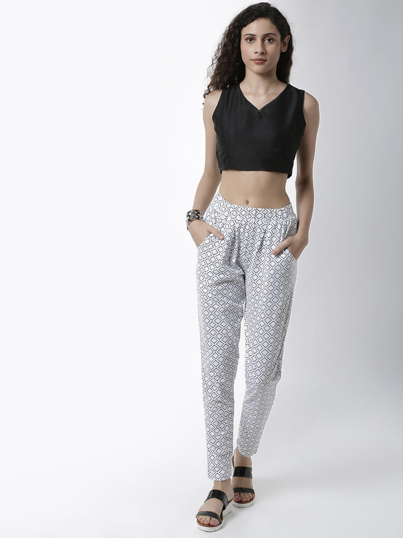 De Moza Women's Straight Pant Knit Bottom All Over Print Cotton White - De Moza (4461736984639)
