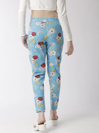 De Moza Women's Printed Straight Pant Cotton Light Blue - De Moza (4470436364351)